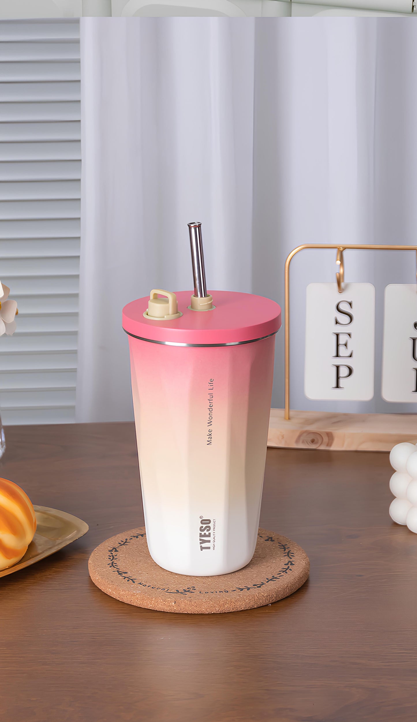 TYESO Vacuum Insulated Coffee Cup with Silicone Strap-600ML