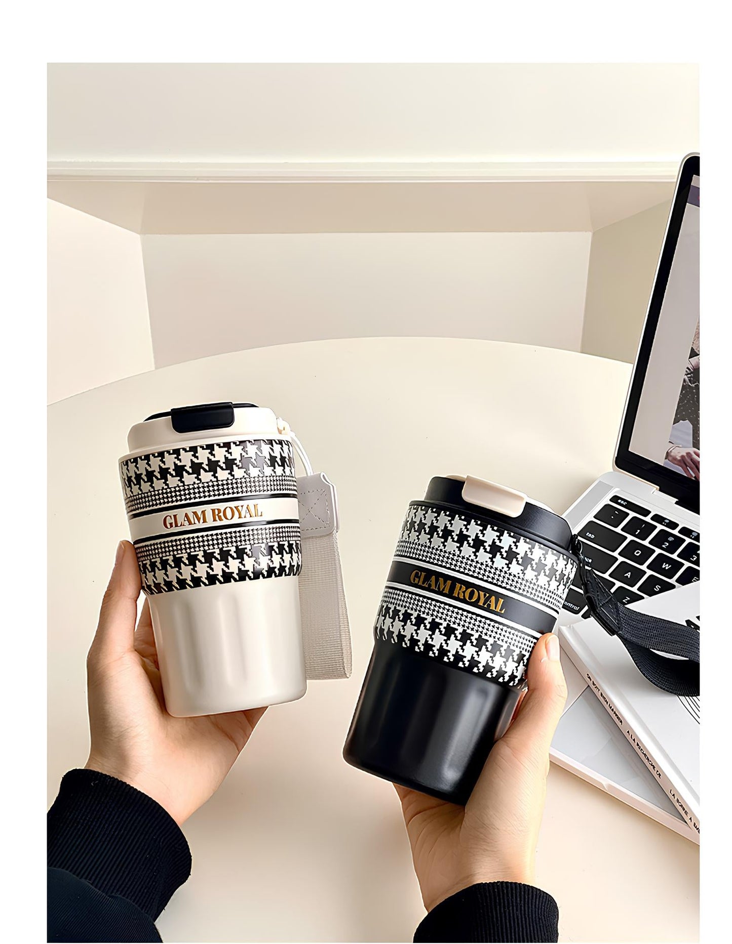 SITAYURI Glam Royal Houndstooth Insulated Tumbler Coffee Cup