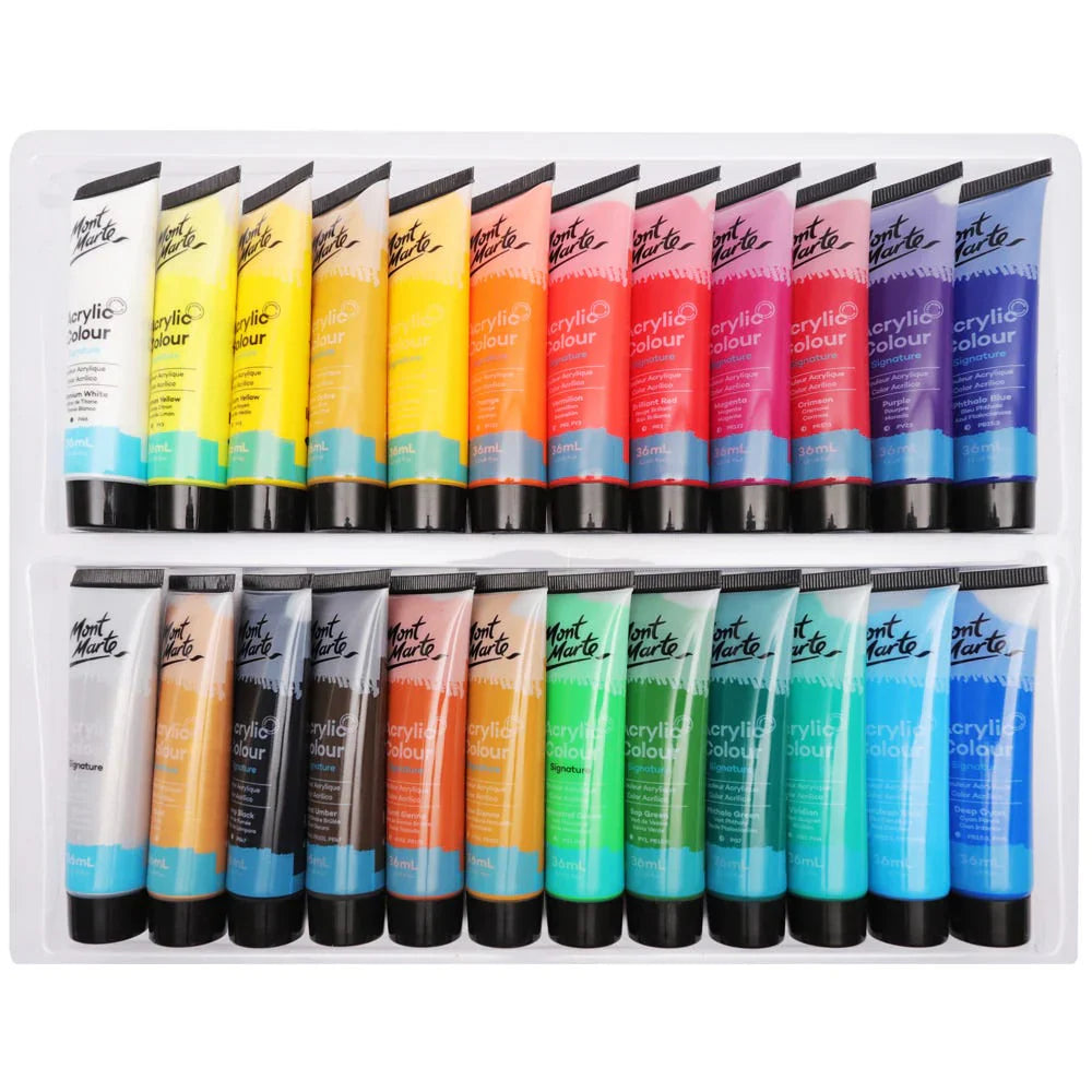 Mont Marte Acrylic Paint Set – 24 Colors x 36ml | For Canvas, Wood & More