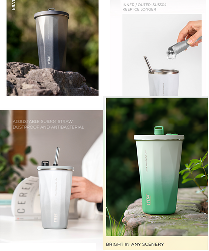 TYESO Vacuum Insulated Coffee Cup with Silicone Strap-600ML