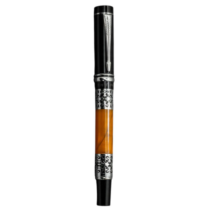 Vintage-Inspired Amber Resin & Silver Filigree Pen