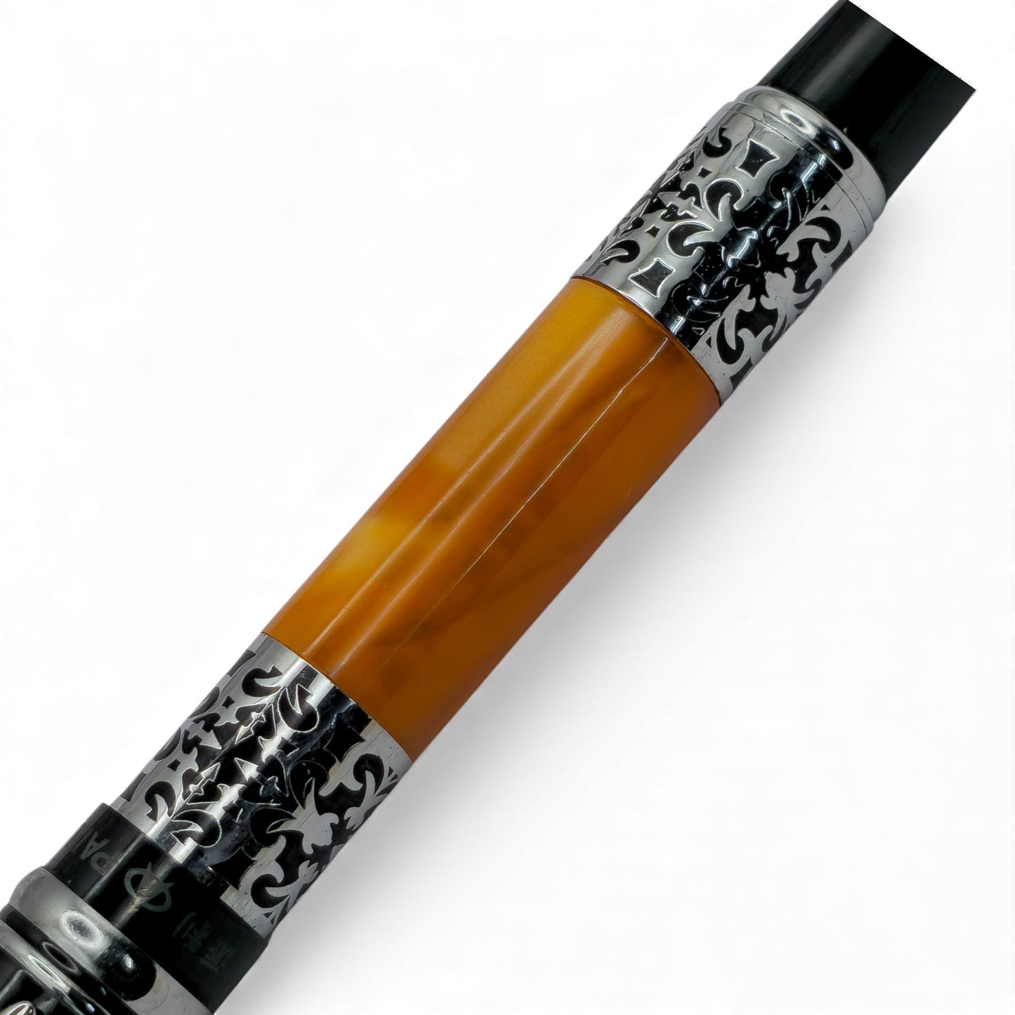 Vintage-Inspired Amber Resin & Silver Filigree Pen