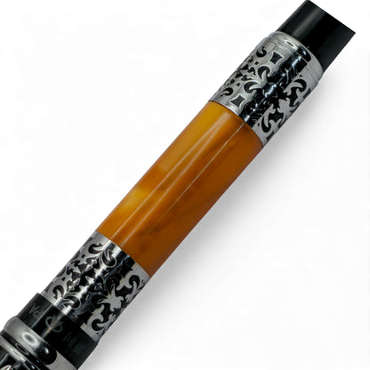 Vintage-Inspired Amber Resin & Silver Filigree Pen