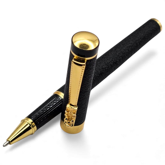 Textured Matte Black & Gold Ornate Executive Pen
