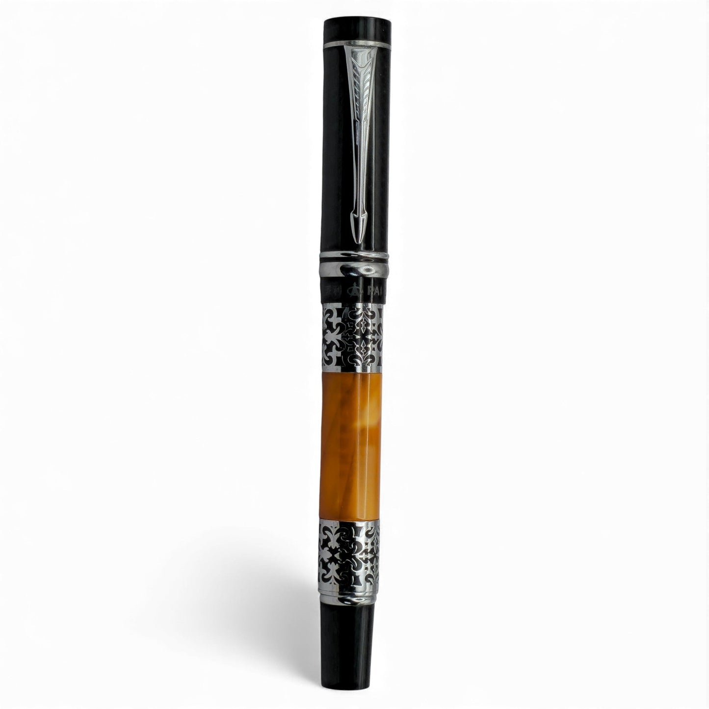 Vintage-Inspired Amber Resin & Silver Filigree Pen
