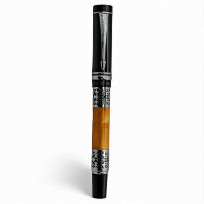 Vintage-Inspired Amber Resin & Silver Filigree Pen