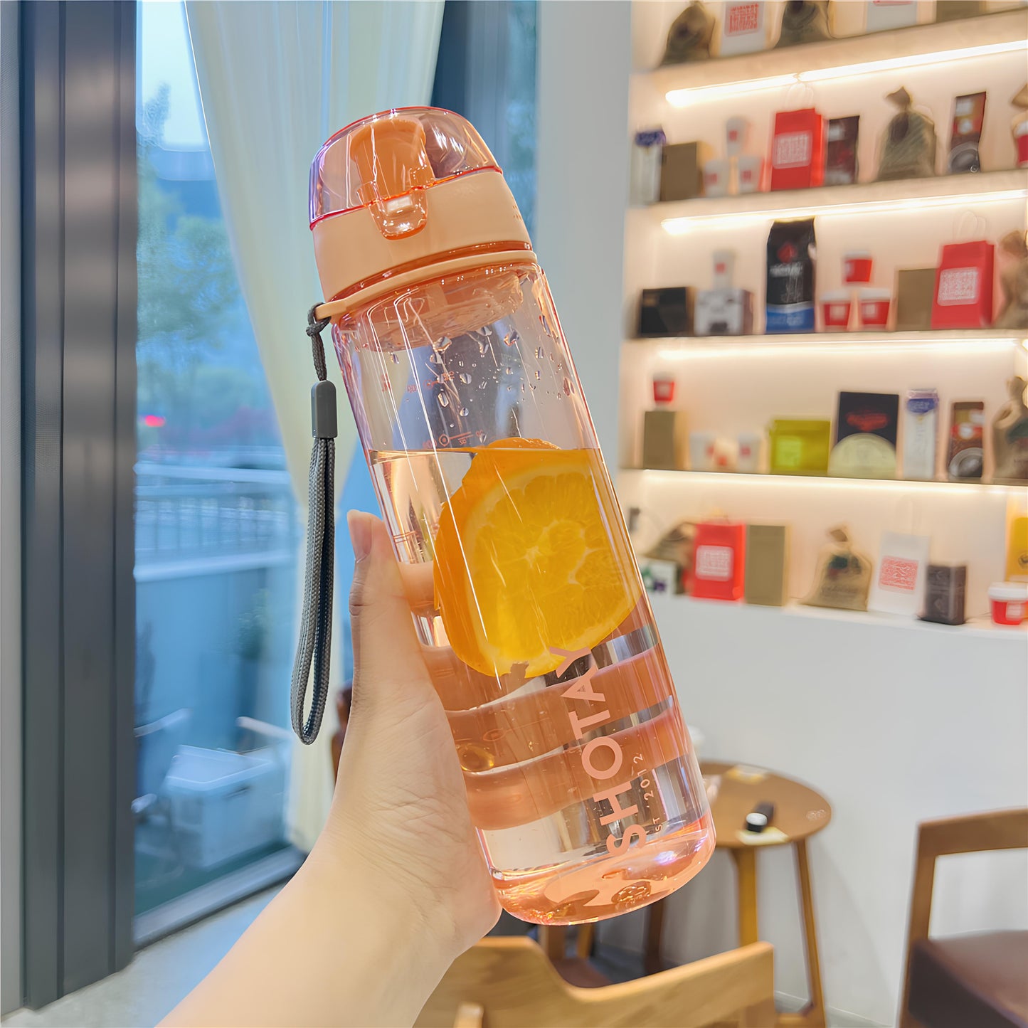 SHOTAY Premium Unbreakable Sports Water Bottle with Fruit & Tea Infuser – Leak-Proof Flip-Top Flask with Lanyard & Measurement Markers for Gym, Office & Outdoors ST 6900
