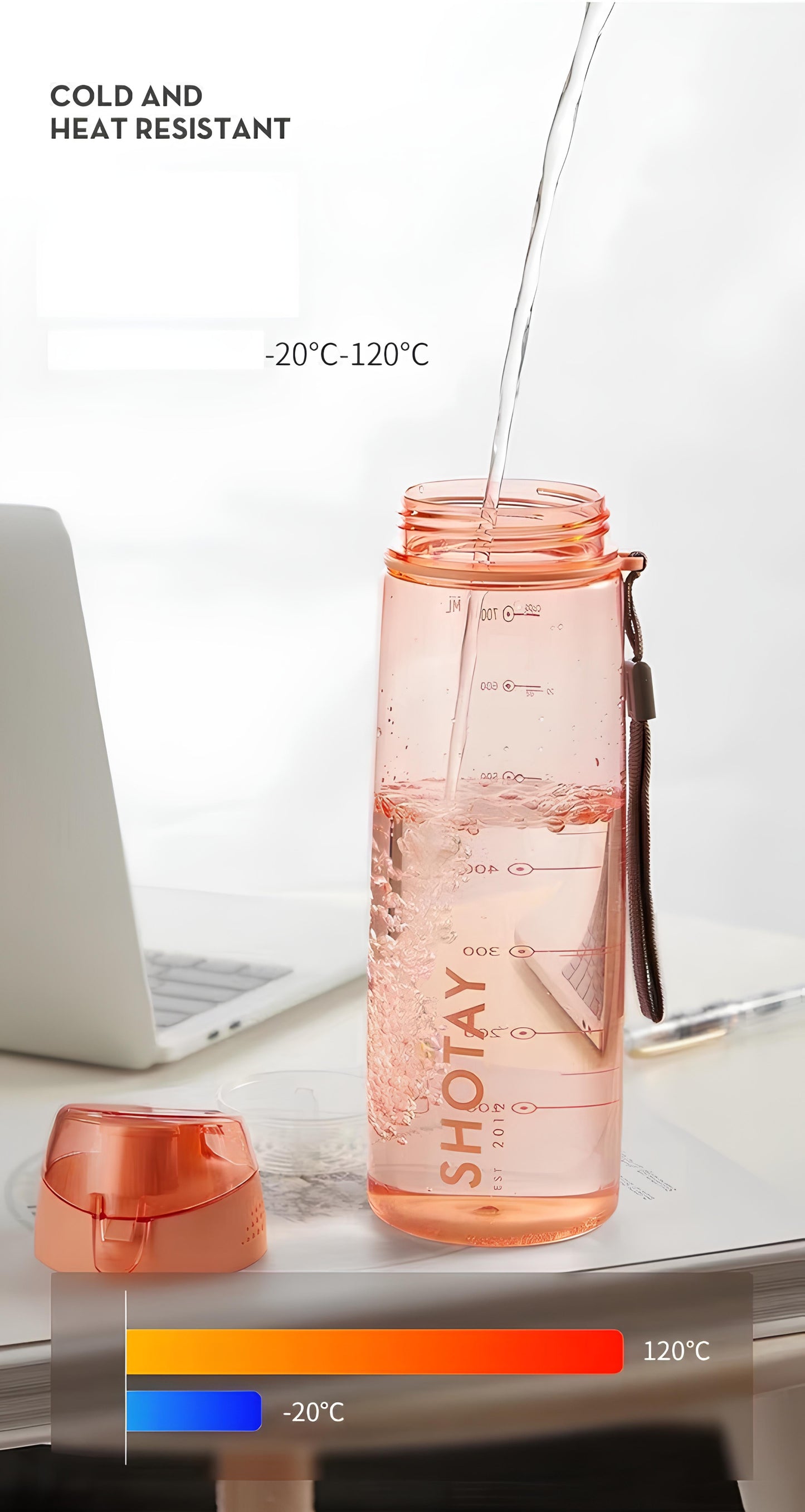 SHOTAY Premium Unbreakable Sports Water Bottle with Fruit & Tea Infuser – Leak-Proof Flip-Top Flask with Lanyard & Measurement Markers for Gym, Office & Outdoors ST 6900