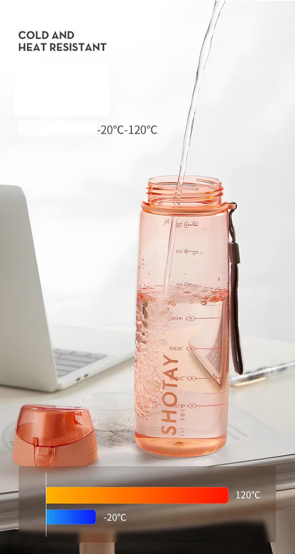 SHOTAY Premium Unbreakable Sports Water Bottle with Fruit & Tea Infuser – Leak-Proof Flip-Top Flask with Lanyard & Measurement Markers for Gym, Office & Outdoors ST 6900