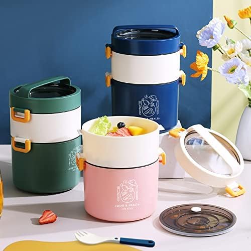 2 Tier Tiffin Lunch Box for Office and School 1350ML Round BPA Free Leak Proof (1350 ML, 2 Tier, Pink,)