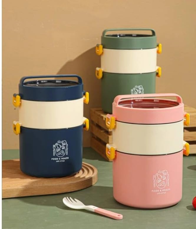 2 Tier Tiffin Lunch Box for Office and School 1350ML Round BPA Free Leak Proof (1350 ML, 2 Tier, Pink,)