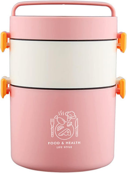 2 Tier Tiffin Lunch Box for Office and School 1350ML Round BPA Free Leak Proof (1350 ML, 2 Tier, Pink,)