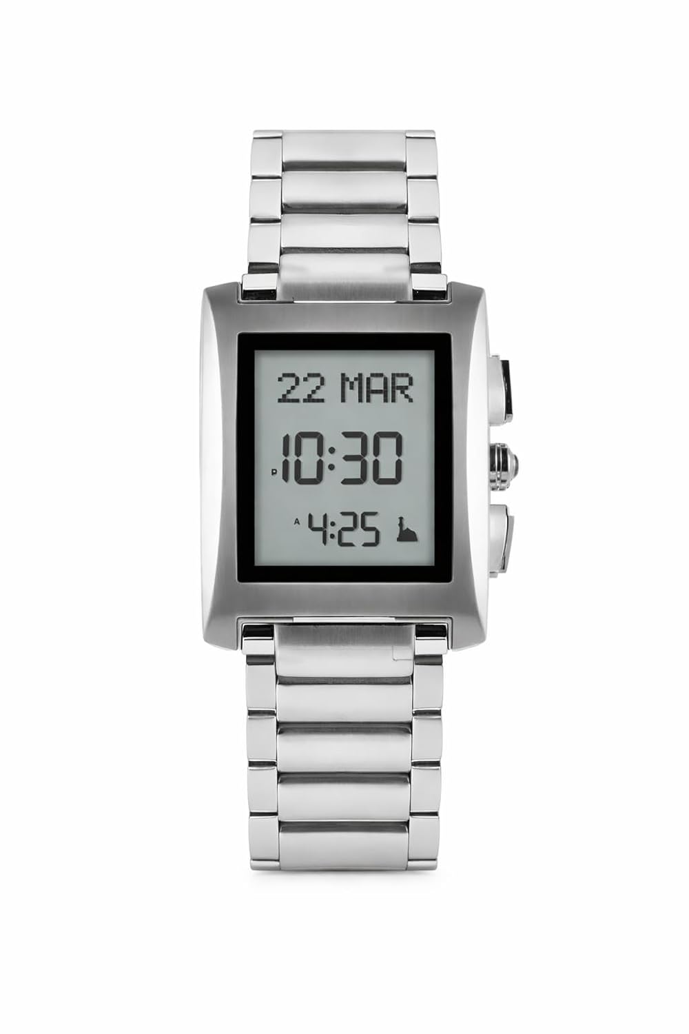 Islamic Prayer Times Digital Watch, Stainless Steel Bracelet, Rectangular Display