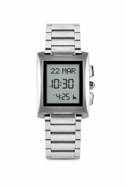 Islamic Prayer Times Digital Watch, Stainless Steel Bracelet, Rectangular Display