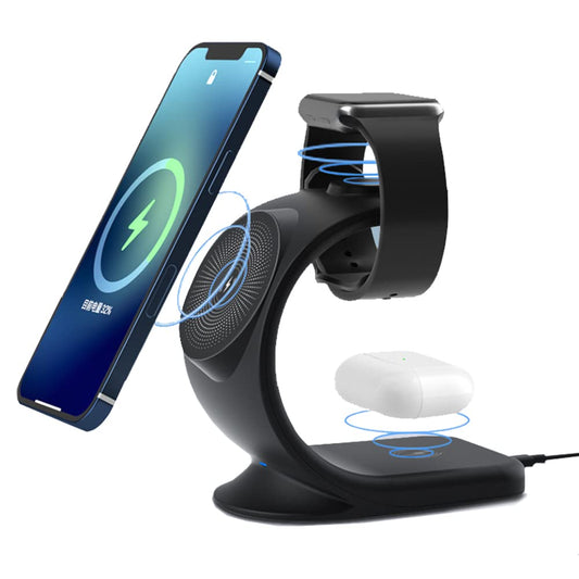3 in 1 Magnetic Wireless Charger Stand, Sailboat Design Charging Stand Compatible with MagSafe Stand for iPhone 13, 12, Pro Max, Mini, iWatch 2-7, and AirPods3/2/ Pro (Black)