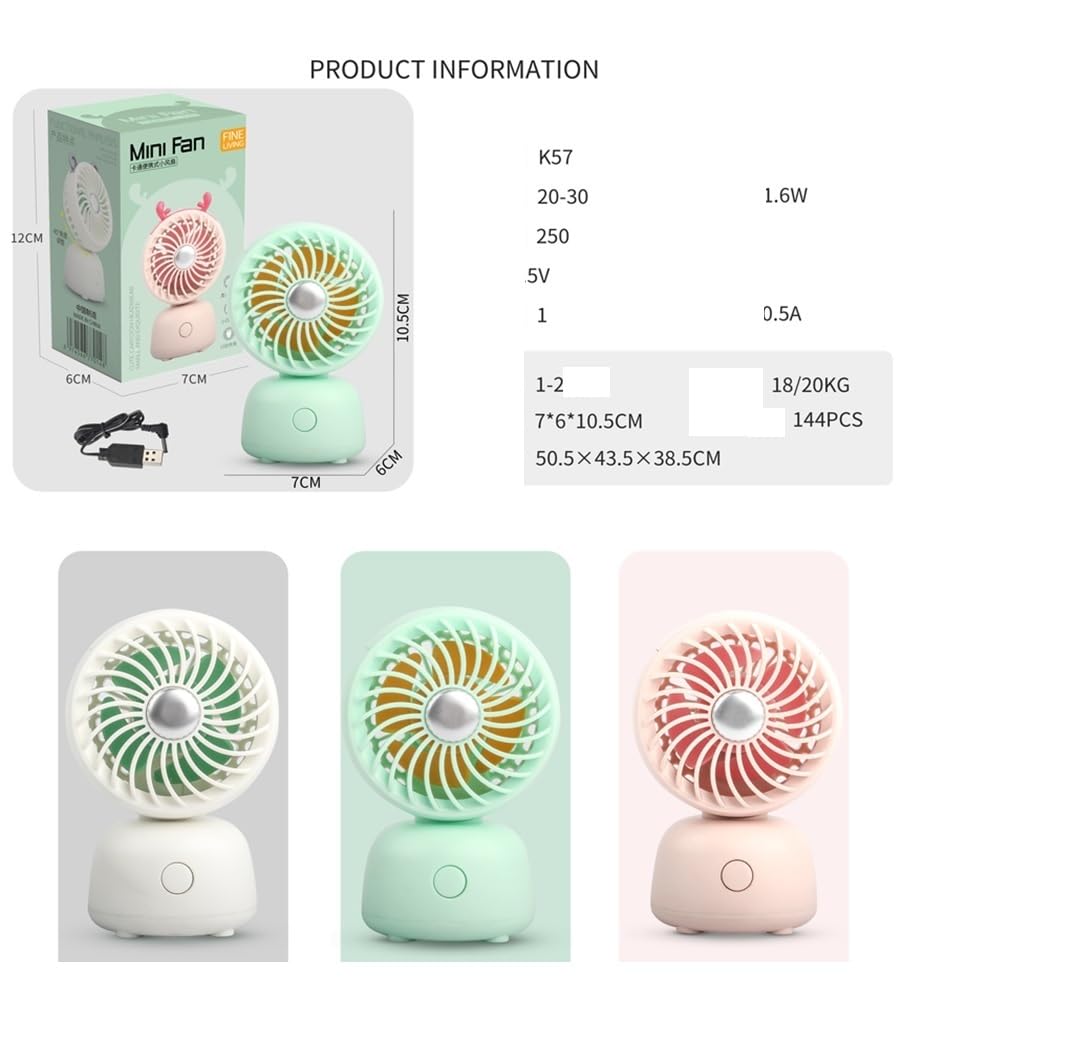 USB Rechargeable Mini Portable Hand Fan With Noise Cancelling Design Battery Operated Personal Fan for Women,Office,Travel,Mini USB Desk Fan for Home,Kitchen,Dining Room (XY-K57, 7 cm Diameter)