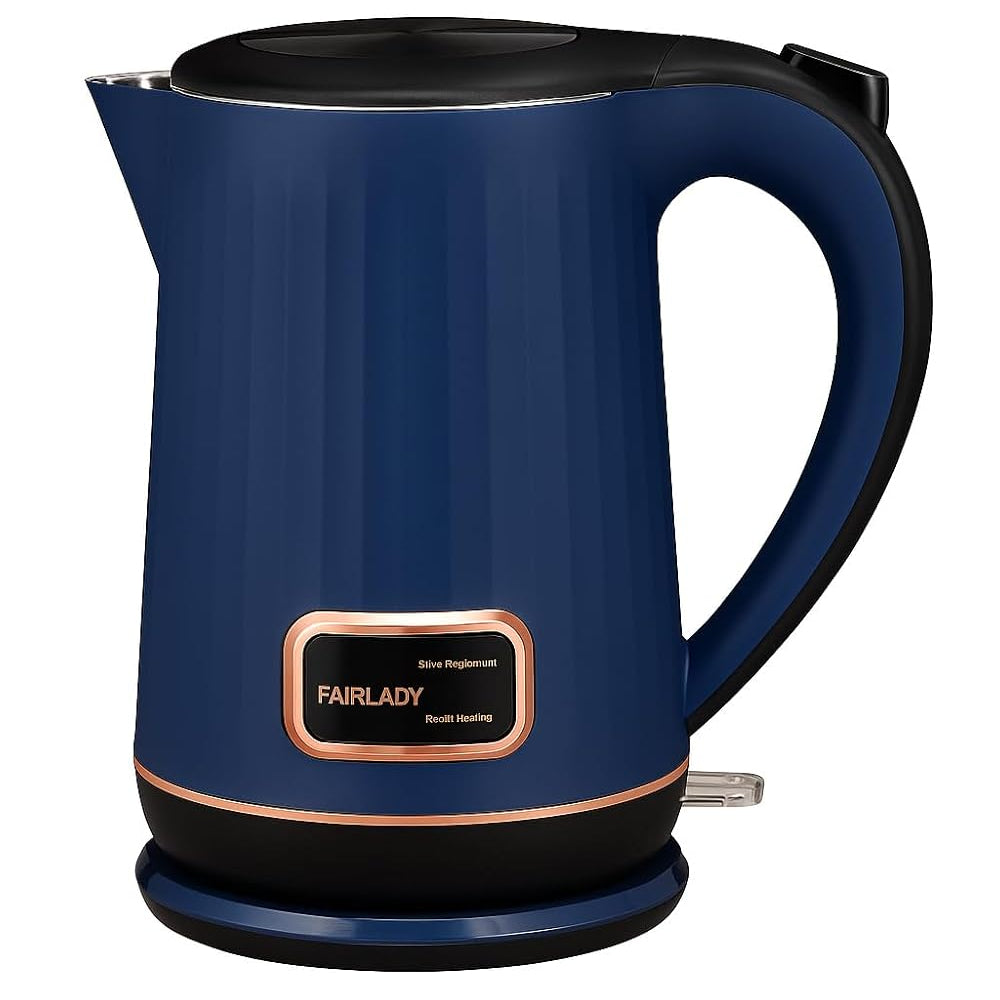 Electric Kettle, Black, Stainless Steel, 2 Litre Capacity, 1600W, Auto Cut-Off, 360 Degree Rotating Base, Safety Lock Lid Blue