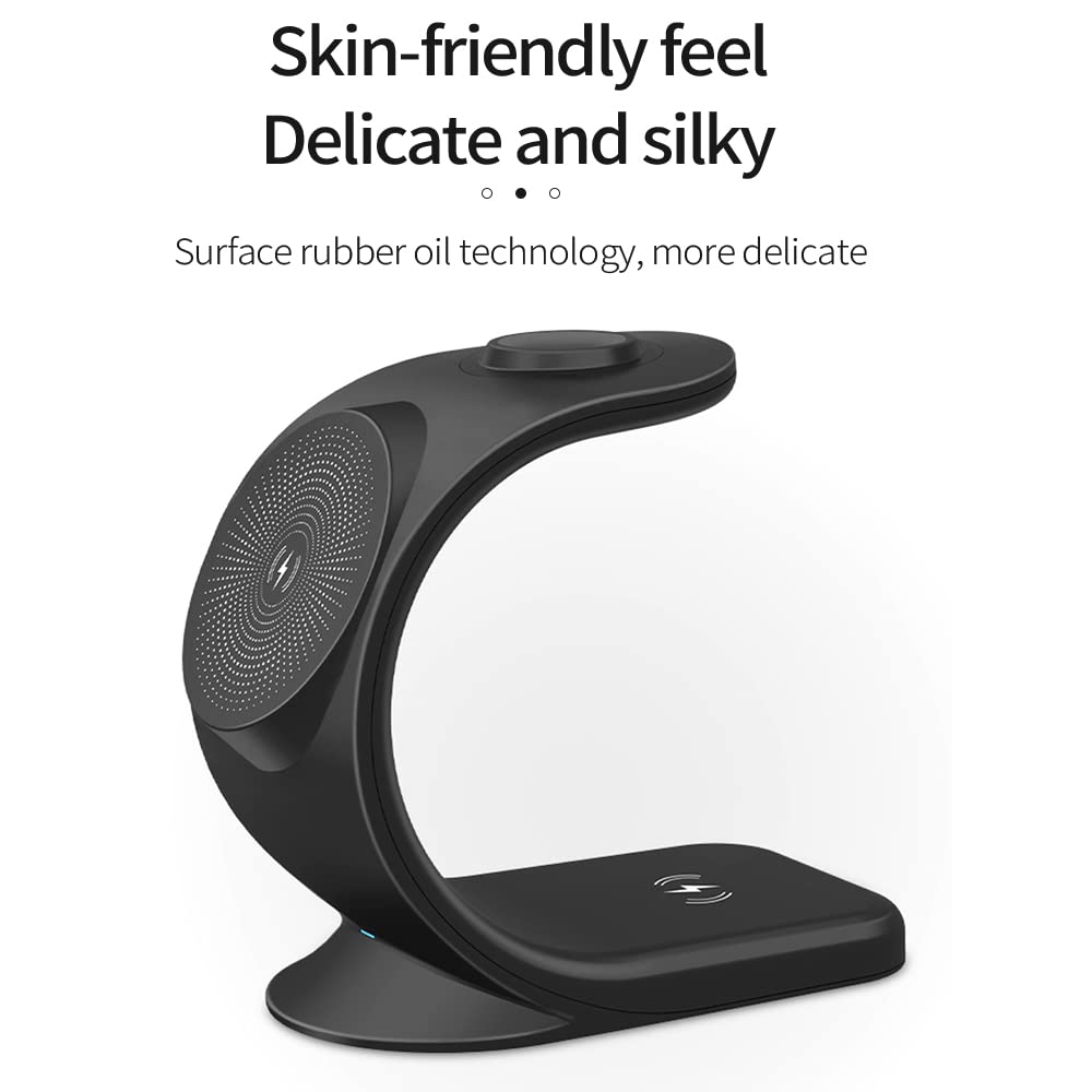 3 in 1 Magnetic Wireless Charger Stand, Sailboat Design Charging Stand Compatible with MagSafe Stand for iPhone 13, 12, Pro Max, Mini, iWatch 2-7, and AirPods3/2/ Pro (Black)