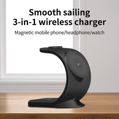 3 in 1 Magnetic Wireless Charger Stand, Sailboat Design Charging Stand Compatible with MagSafe Stand for iPhone 13, 12, Pro Max, Mini, iWatch 2-7, and AirPods3/2/ Pro (Black)