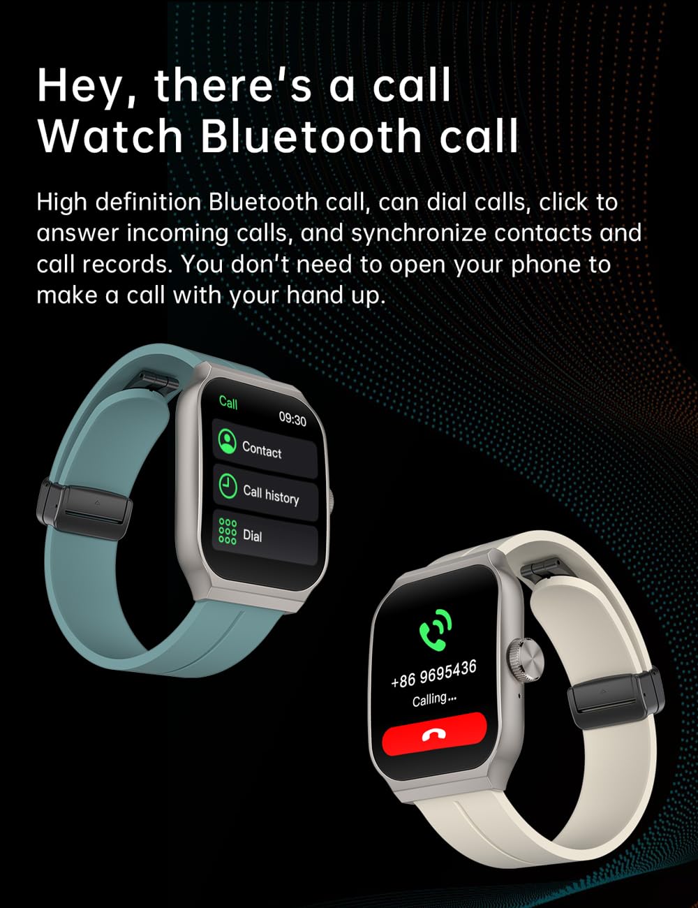 THE VENTI MediaTek Smart Watch 1.96inch Super AMOLED 3D Flexible Design Screen Bluetooth Calling Heart Rate IP67 Waterproof Smartwatch for Android iOS (1.96", Teal Green)