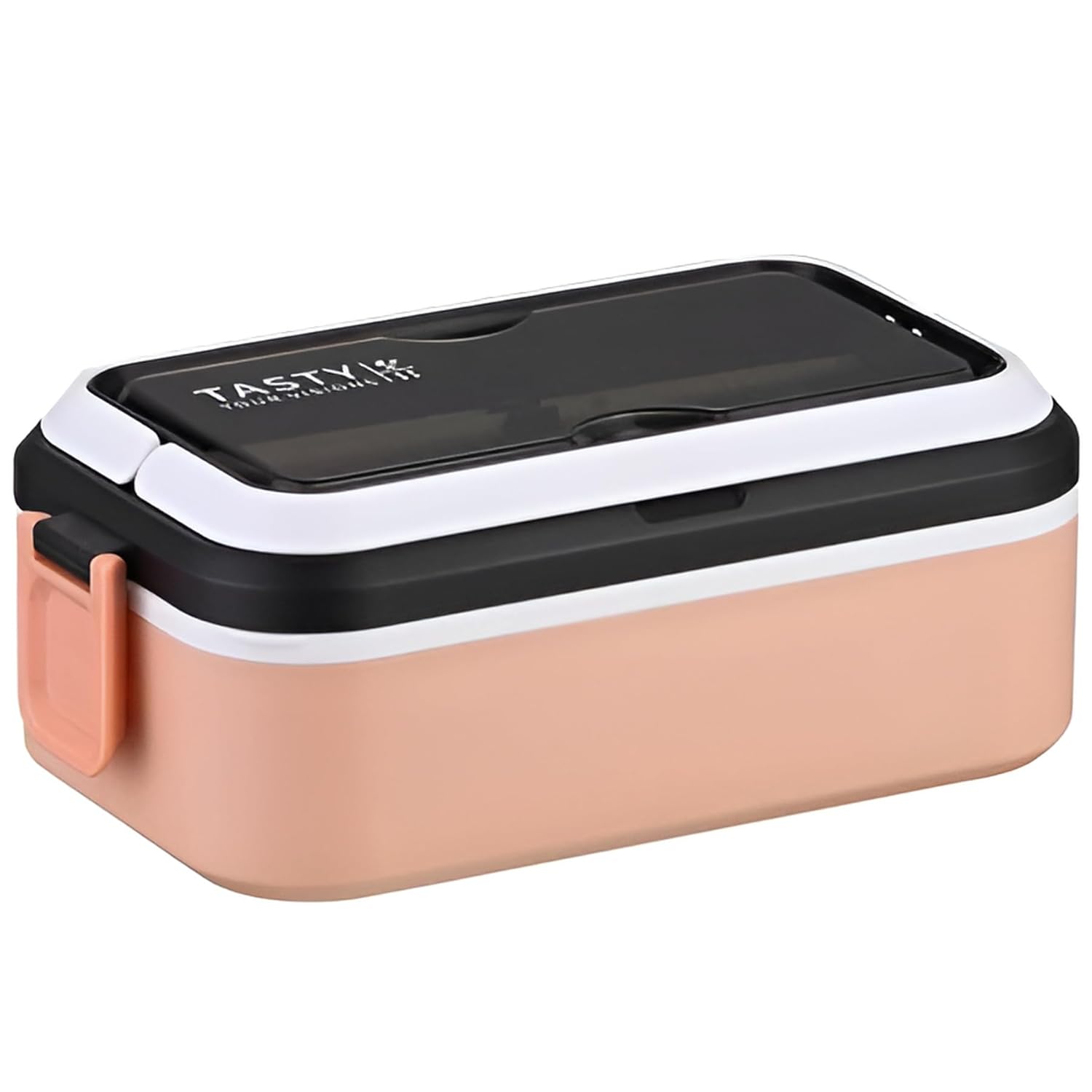 THE VENTI Snackpro Plastic Lunch Box Airtight & Leak Proof Containers with Plastic Fork for Office Use, School, Picnic (700Ml, Pink)