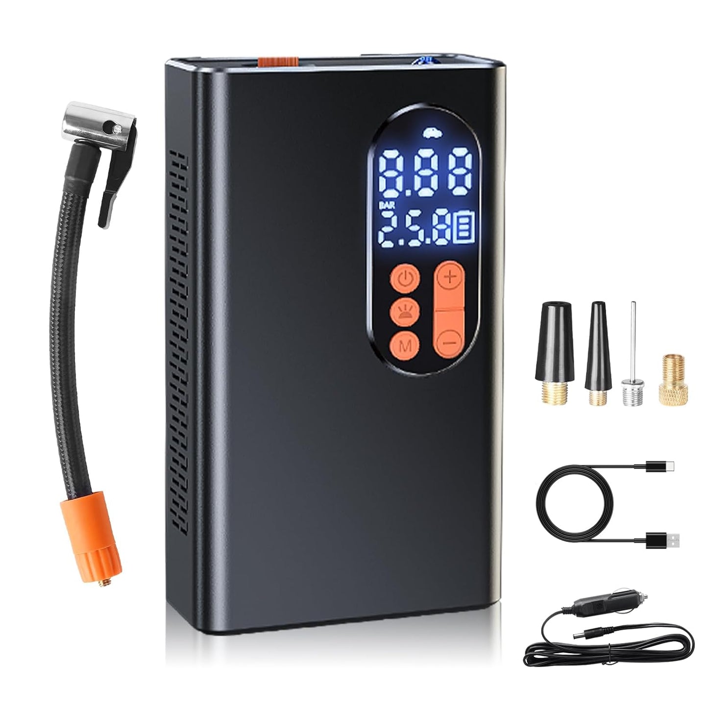 Tire Inflator Portable Air Compressor-150 PSI Tire Pump-Cordless Tire Inflation with Dual Screen Pressure Gauge Emergency Light for Car, Motor, Bike, Ball,Kayak