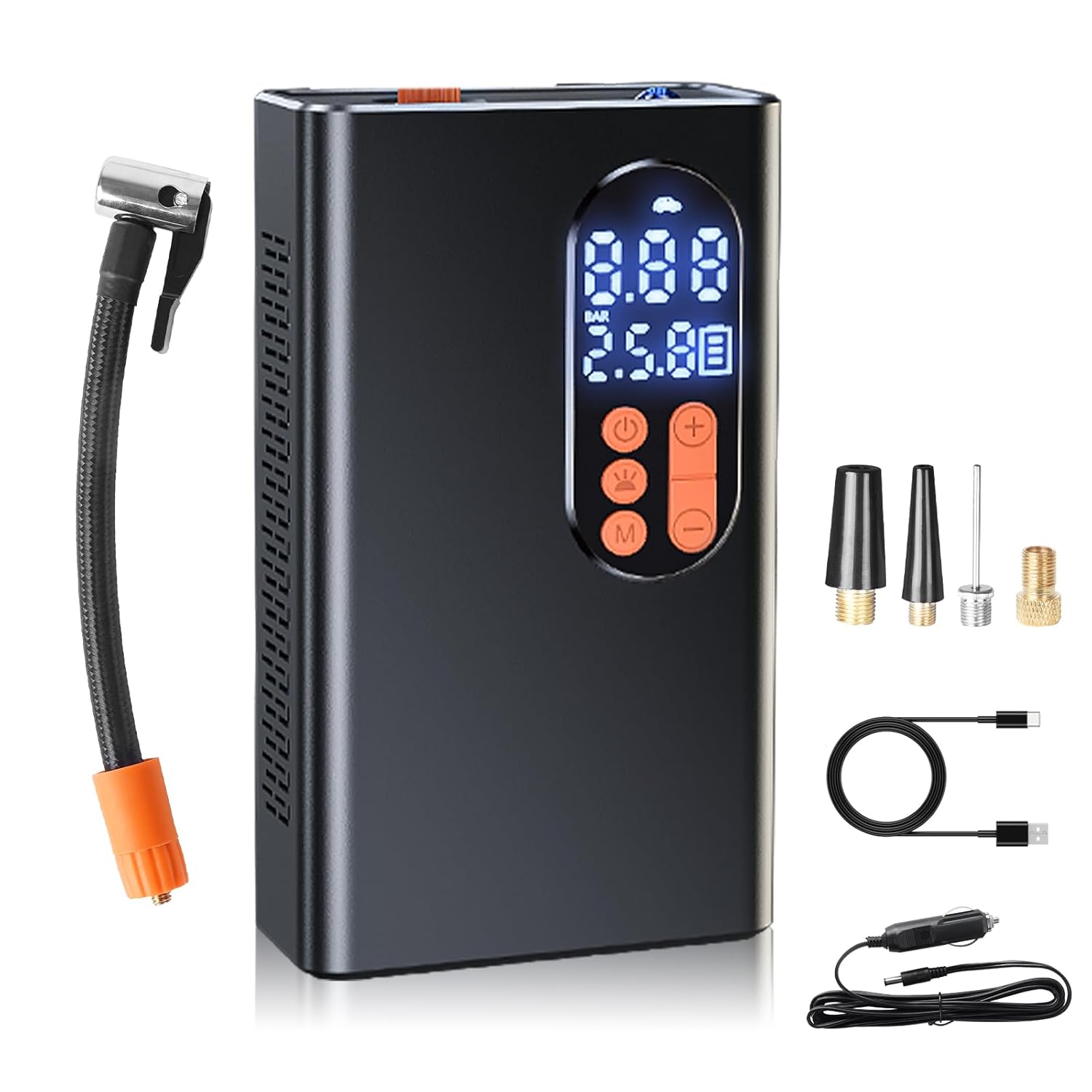 Tire Inflator Portable Air Compressor-150 PSI Tire Pump-Cordless Tire Inflation with Dual Screen Pressure Gauge Emergency Light for Car, Motor, Bike, Ball,Kayak
