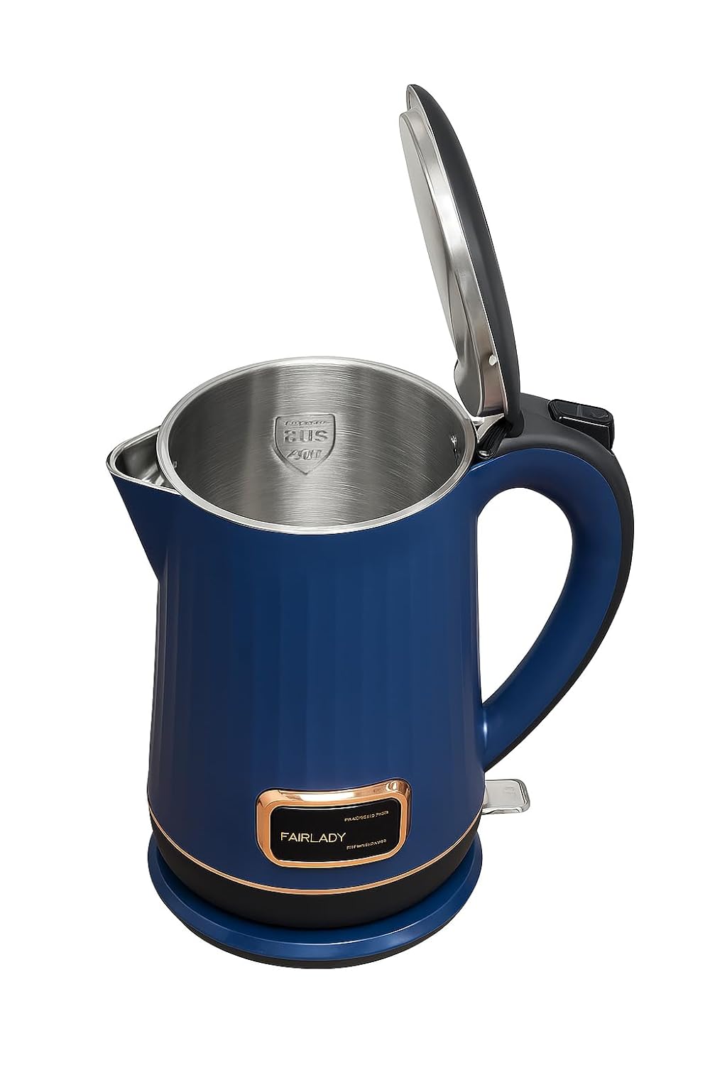 Electric Kettle, Black, Stainless Steel, 2 Litre Capacity, 1600W, Auto Cut-Off, 360 Degree Rotating Base, Safety Lock Lid Blue