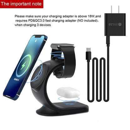 3 in 1 Magnetic Wireless Charger Stand, Sailboat Design Charging Stand Compatible with MagSafe Stand for iPhone 13, 12, Pro Max, Mini, iWatch 2-7, and AirPods3/2/ Pro (Black)