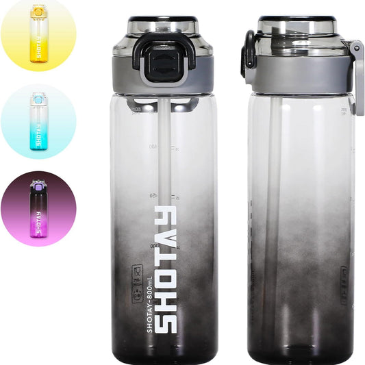 SHOTAY Gradient Dual-Drink Sports Water Bottle (800ml / 27oz) – Leak-Proof, One-Click Pop Cover with Straw & Hook for Fitness, Travel, and Office ST 7256