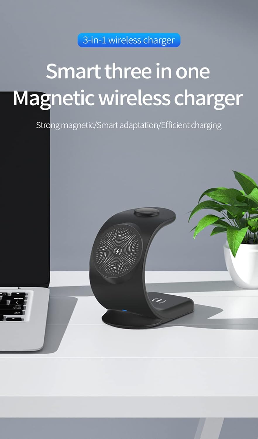 3 in 1 Magnetic Wireless Charger Stand, Sailboat Design Charging Stand Compatible with MagSafe Stand for iPhone 13, 12, Pro Max, Mini, iWatch 2-7, and AirPods3/2/ Pro (Black)