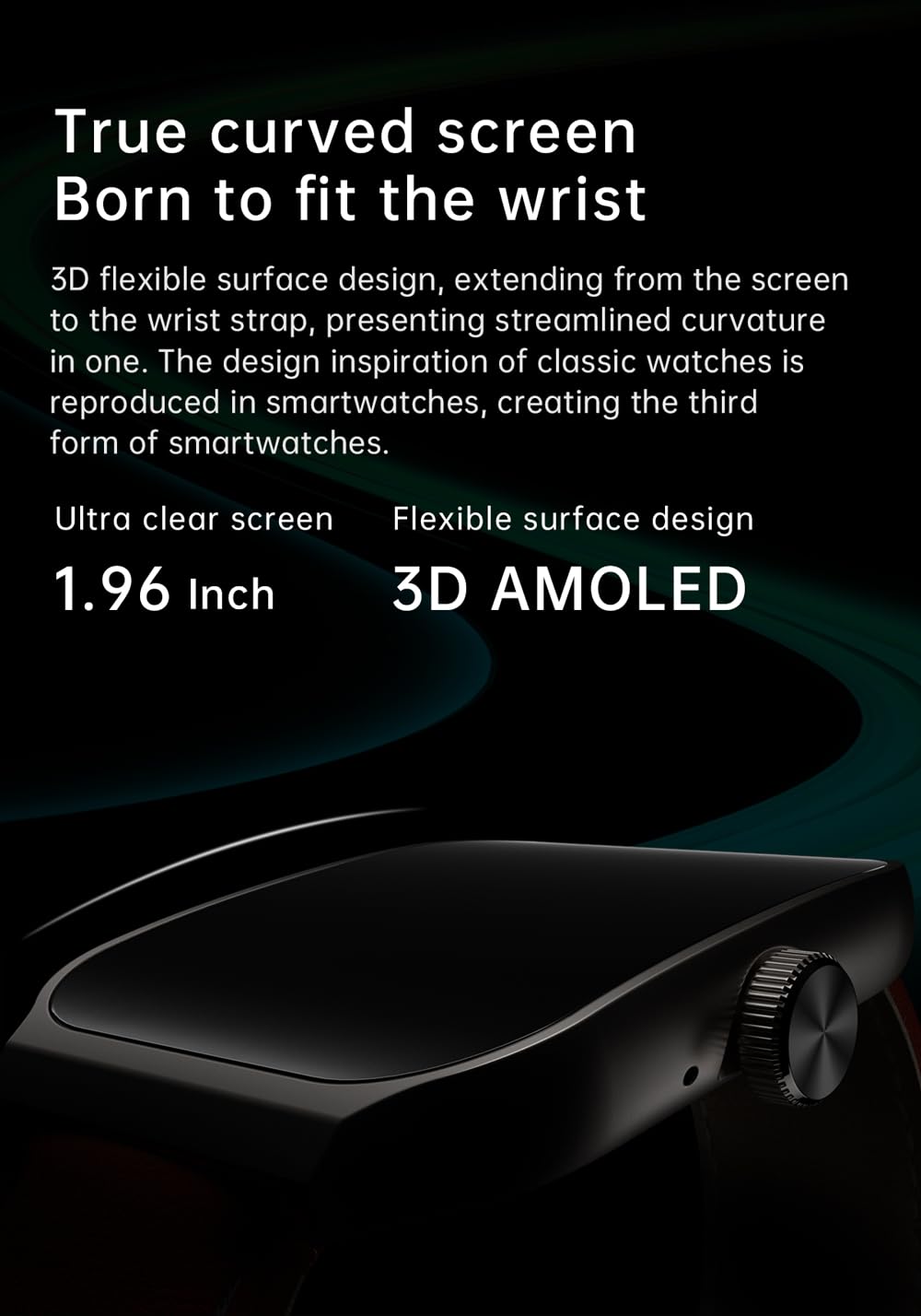 THE VENTI MediaTek Smart Watch 1.96inch Super AMOLED 3D Flexible Design Screen Bluetooth Calling Heart Rate IP67 Waterproof Smartwatch for Android iOS (1.96", White)