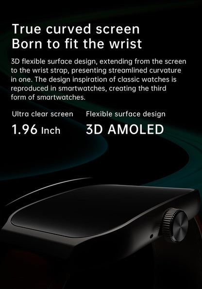 THE VENTI MediaTek Smart Watch 1.96inch Super AMOLED 3D Flexible Design Screen Bluetooth Calling Heart Rate IP67 Waterproof Smartwatch for Android iOS (1.96", White)
