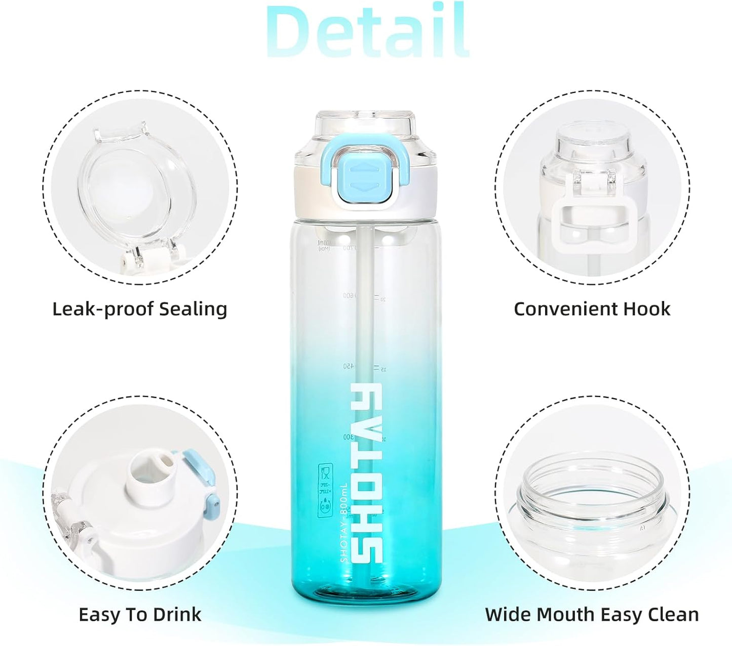 SHOTAY Gradient Dual-Drink Sports Water Bottle (800ml / 27oz) – Leak-Proof, One-Click Pop Cover with Straw & Hook for Fitness, Travel, and Office ST 7256