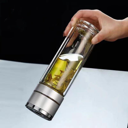 ZMHQLPDZ Tea Infuser Bottle - Double Wall Borosilicate Glass Tea Mug with Stainless Steel Filter - Tea Tumbler with Tea Diffuser - Portable Travel Tea Mug (Silver)
