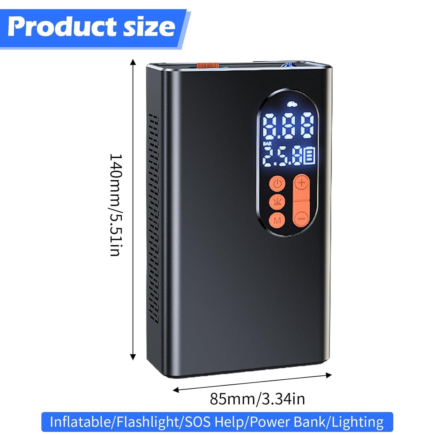Tire Inflator Portable Air Compressor-150 PSI Tire Pump-Cordless Tire Inflation with Dual Screen Pressure Gauge Emergency Light for Car, Motor, Bike, Ball,Kayak