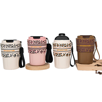 SITARAYURI Leopard Print Stainless Steel Insulated Travel Coffee Cup