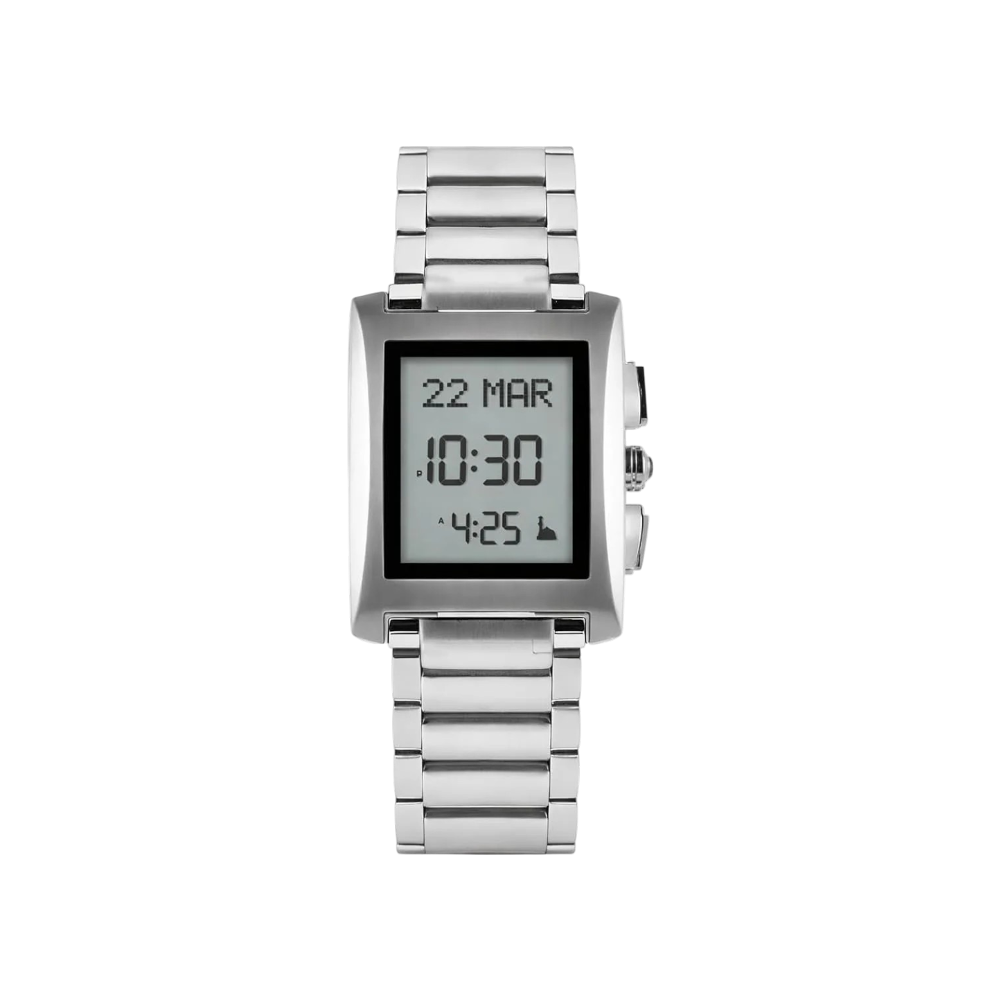 ALFAJR Islamic Prayer Times Digital Watch, Stainless Steel Bracelet, Rectangular Display