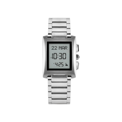 ALFAJR Islamic Prayer Times Digital Watch, Stainless Steel Bracelet, Rectangular Display