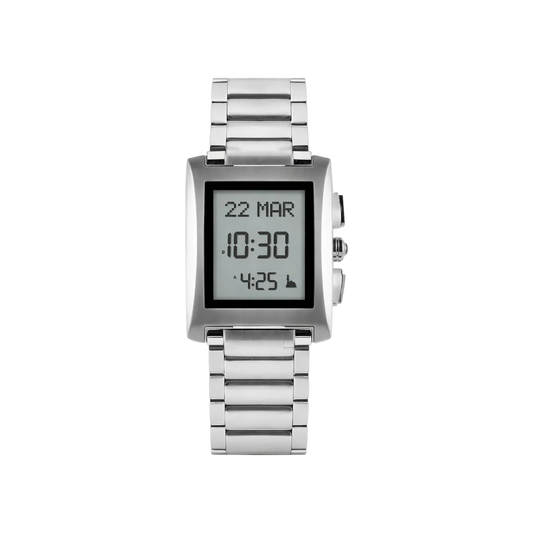 ALFAJR Islamic Prayer Times Digital Watch, Stainless Steel Bracelet, Rectangular Display