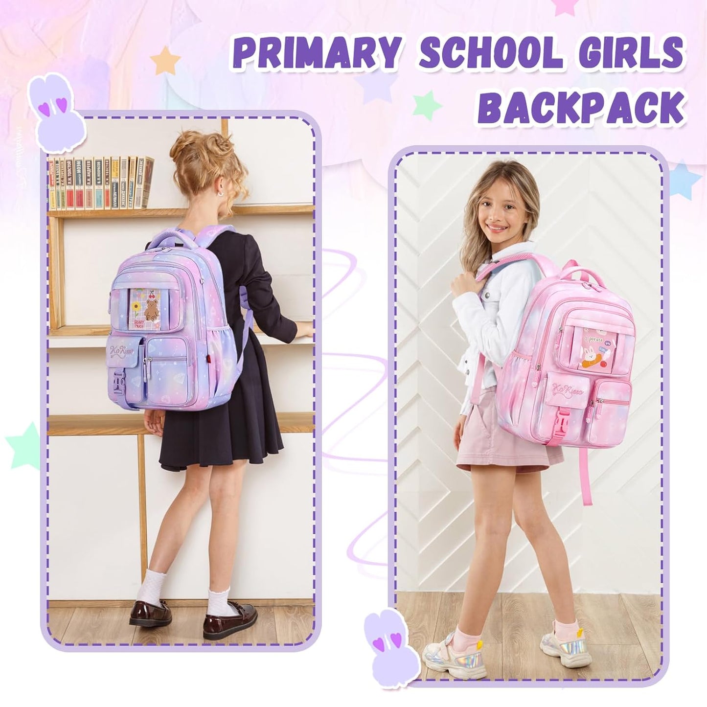 PIG PIG GIRL Kids Backpack for Girls School Bags for Middle School Students Book Bag for Elementary Primary School