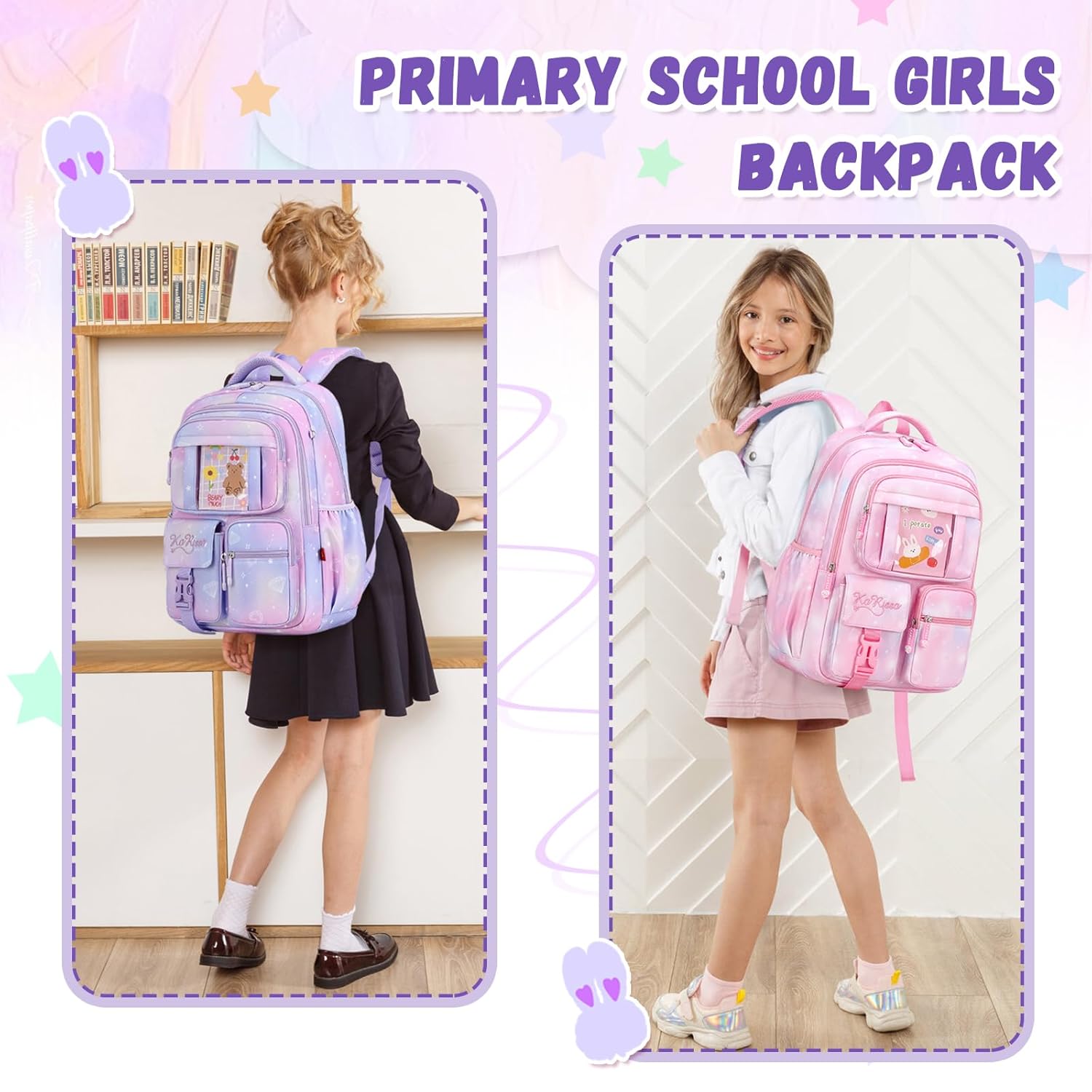 PIG PIG GIRL Kids Backpack for Girls School Bags for Middle School Students Book Bag for Elementary Primary School