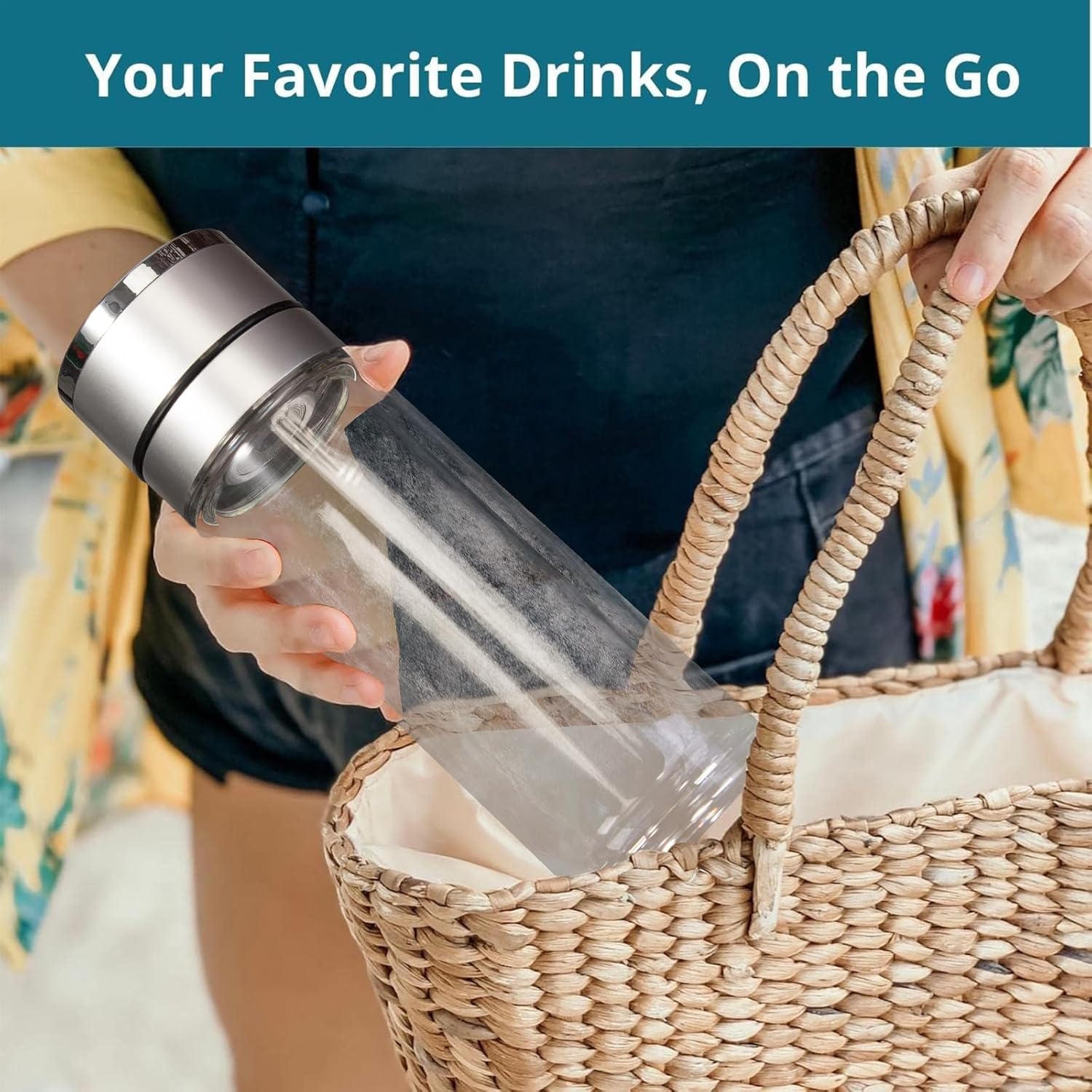 ZMHQLPDZ Tea Infuser Bottle - Double Wall Borosilicate Glass Tea Mug with Stainless Steel Filter - Tea Tumbler with Tea Diffuser - Portable Travel Tea Mug (Silver)