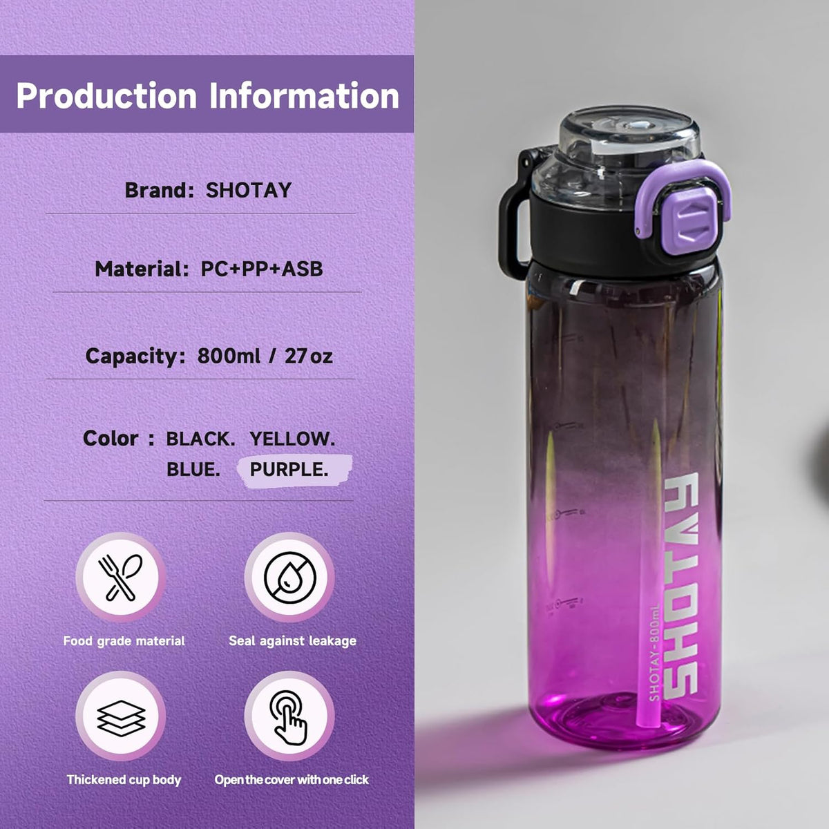 SHOTAY Gradient Dual-Drink Sports Water Bottle (800ml)ST 7256