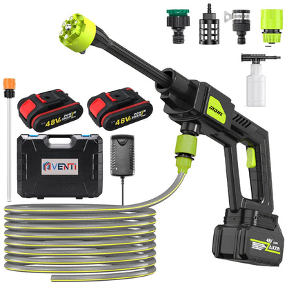 The Venti 48V Portable Pressure Washer with 24000 mAH(12000mAh x 2 Battery),6in1 Nozzle,Rechargeable|Cordless Pressure Washer Gun| Handheld | Car Washer Gun (2 Battery)