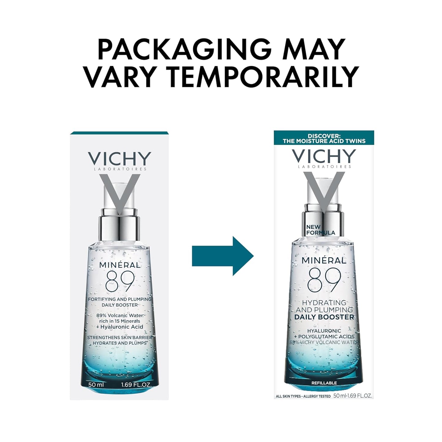 VICHY Mineral 89 Fortifying, Hydrating & Plumping Daily Skin Booster, Face Moisturizer Liquid With Hyaluonic Acid, 1.67 Fl. Oz.