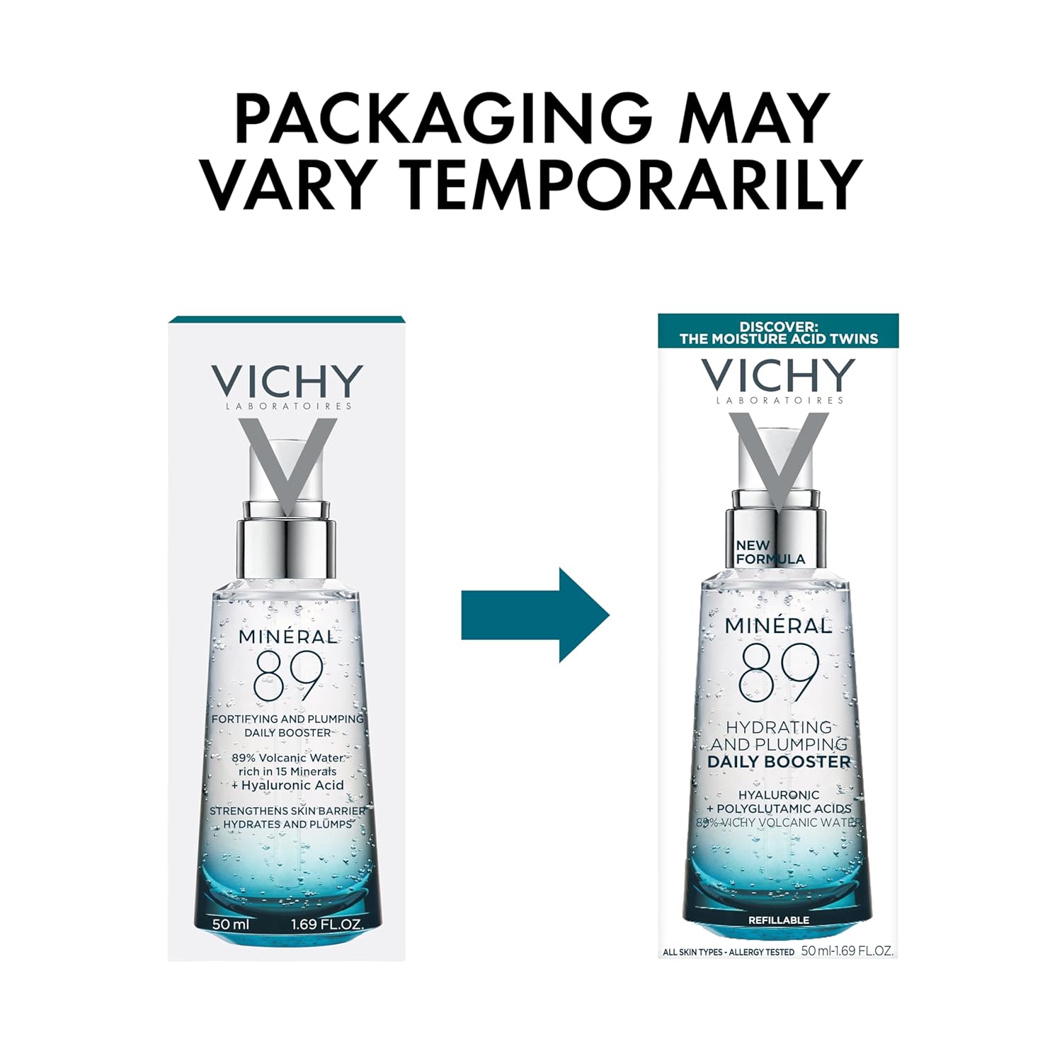 VICHY Mineral 89 Fortifying, Hydrating & Plumping Daily Skin Booster, Face Moisturizer Liquid With Hyaluonic Acid, 1.67 Fl. Oz.