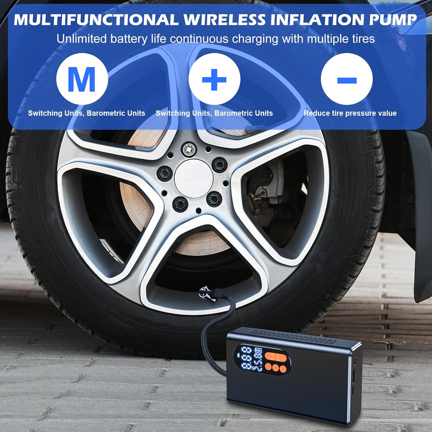 Tire Inflator Portable Air Compressor-150 PSI Tire Pump-Cordless Tire Inflation with Dual Screen Pressure Gauge Emergency Light for Car, Motor, Bike, Ball,Kayak