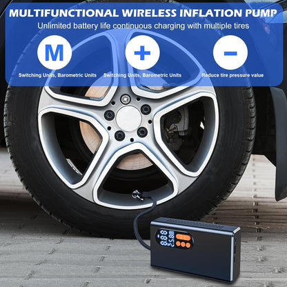 Tire Inflator Portable Air Compressor-150 PSI Tire Pump-Cordless Tire Inflation with Dual Screen Pressure Gauge Emergency Light for Car, Motor, Bike, Ball,Kayak