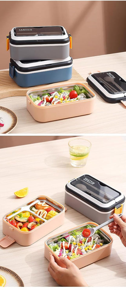 THE VENTI Snackpro Plastic Lunch Box Airtight & Leak Proof Containers with Plastic Fork for Office Use, School, Picnic (700Ml, Pink)